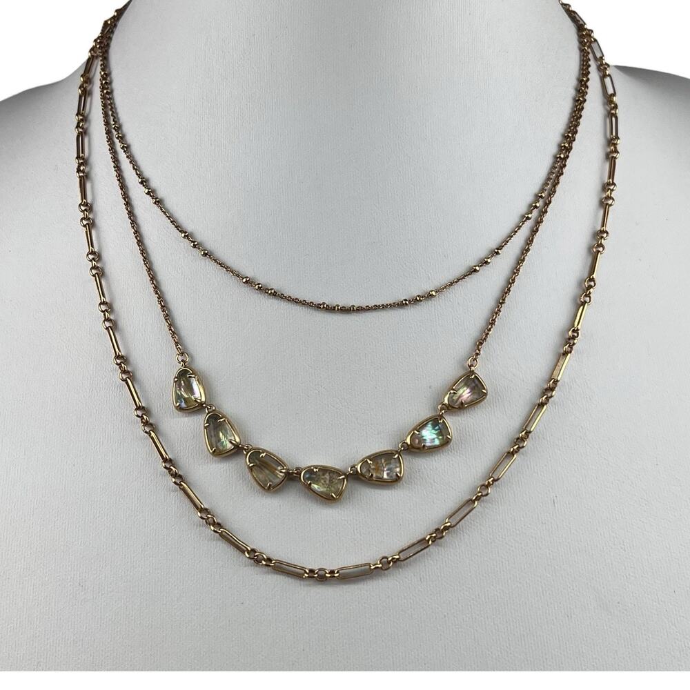 Kendra Scott Susanna Triple Strand Gold Tone Necklace 16-18" White Abalone